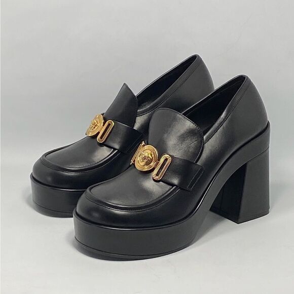 Versace Logo Leather Platform Pumps size 40 - Picture 1 of 15